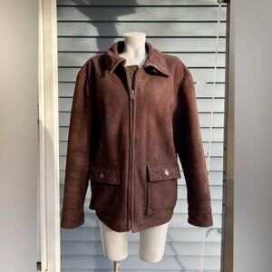 Vintage Columbia Mens Brown Faux Suede Sherpa Lined Barn Chore Jacket~M~